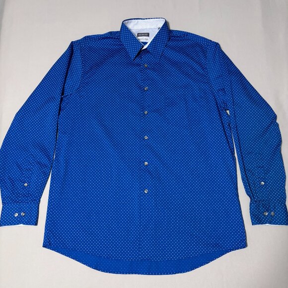 Van Heusen Air Blue Geometric Print Dress Shirt 16.5 34/35 Regular Fit Stretch - Picture 7 of 10